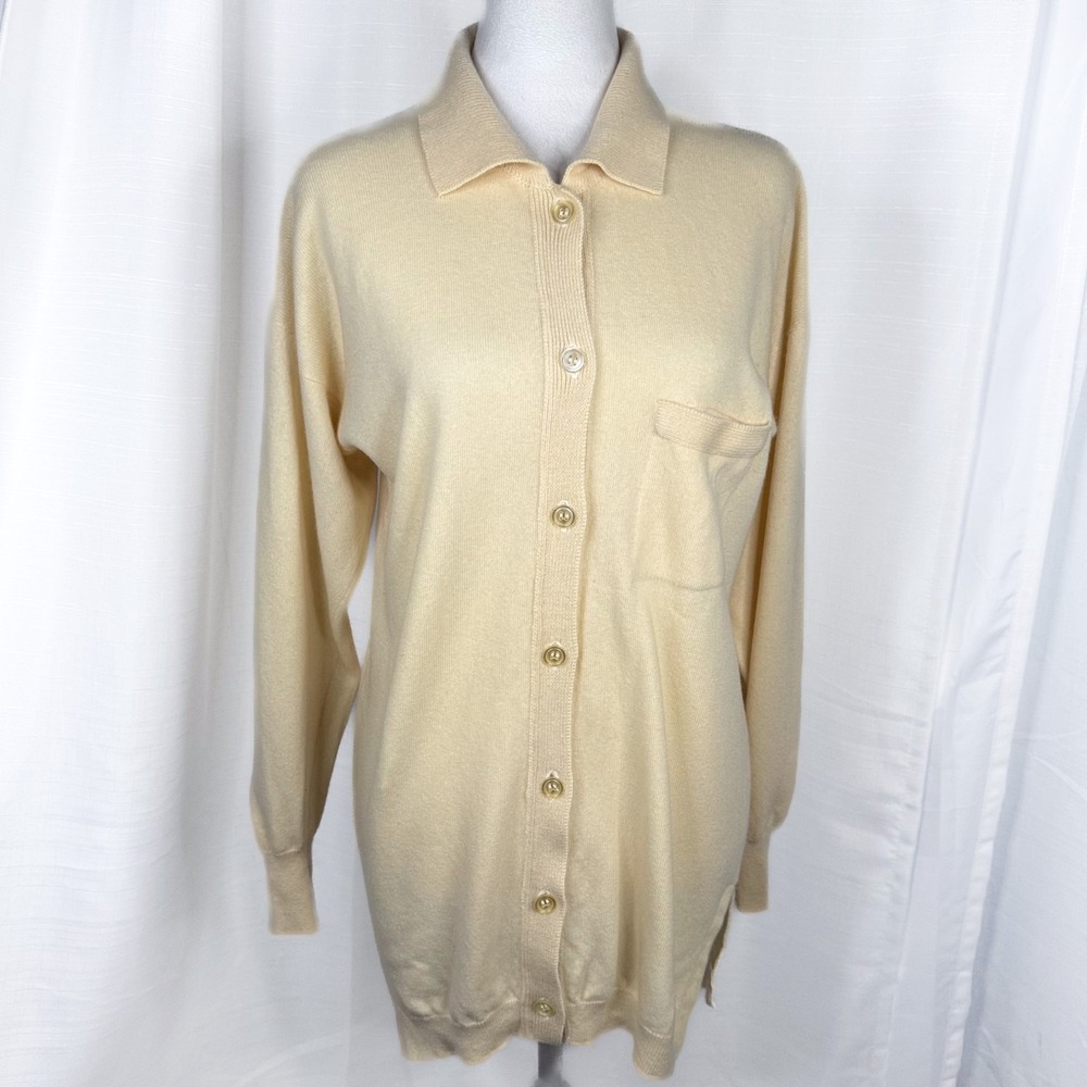 Vintage Pringle Scotland 100% Cashmere Cardigan Sweater Cream Collared 34/87